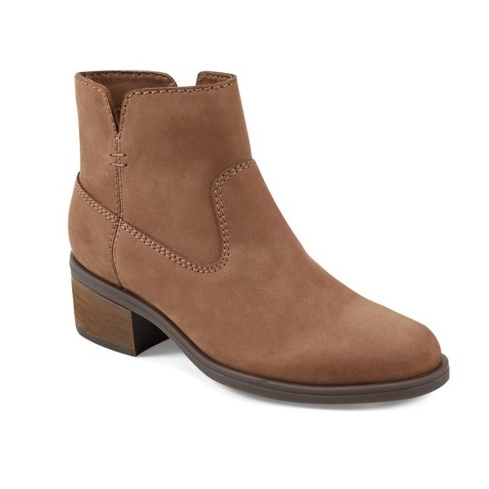 New Earth Oslo Leather Stacked Block Heel Side Zip Ankle Bootie Brown Size 11M‎